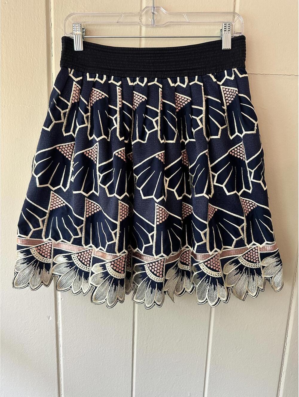 Lauren Moffatt Designer Art Deco Navy and Pink Embroidered Mini Size 6